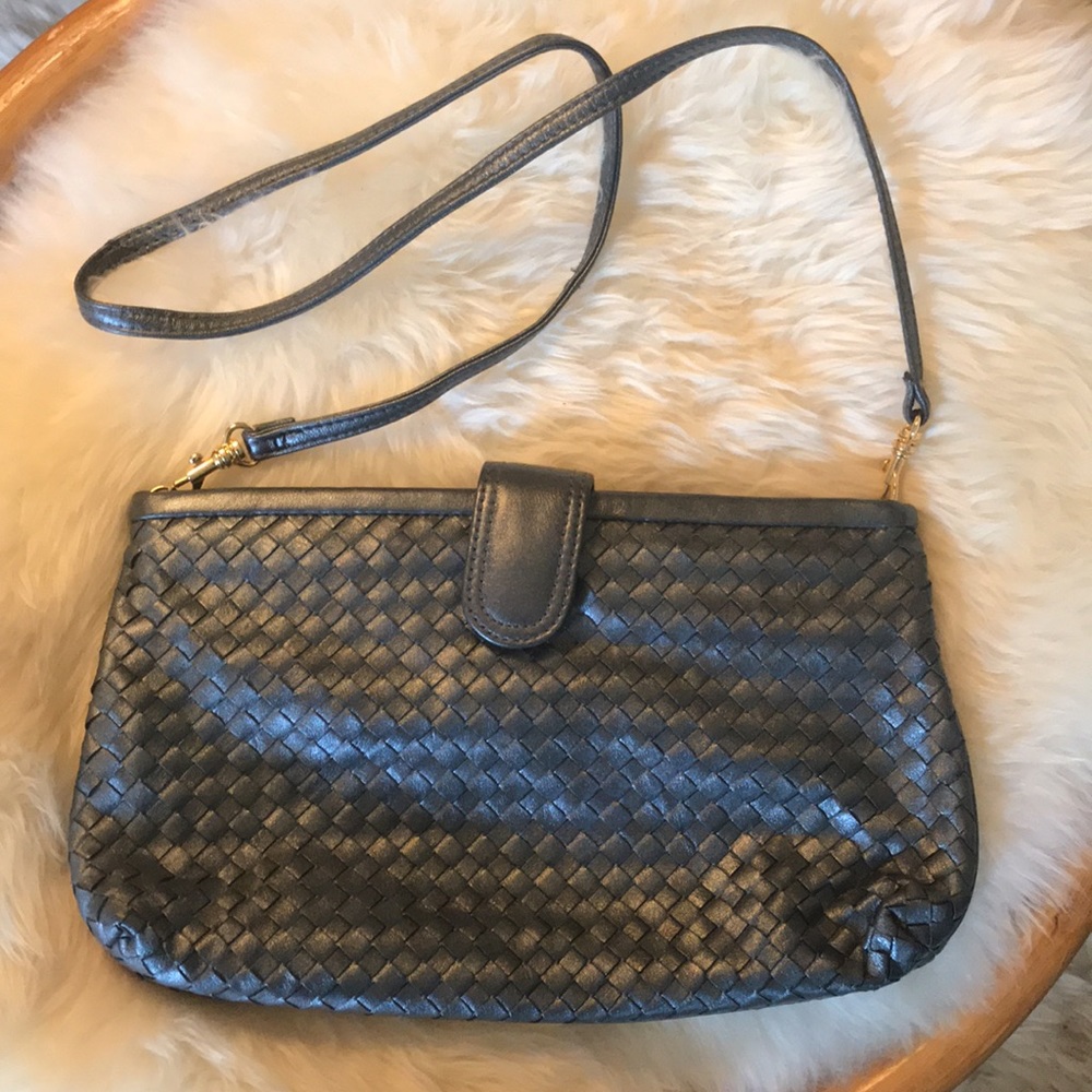 Ganson Metallic Gray Crosshatch Purse Bag